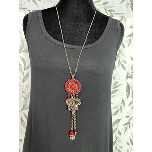 Vintage Neiger Brothers Style Necklace Glass Medallion Tassel 1930s Elegant